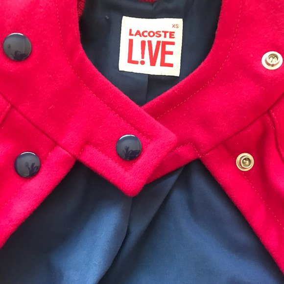 Lacoste Live Dark Pink Navy Blue Women’s Wool Blend Varsity Jacket Coat Size XS - Picture 3 of 7